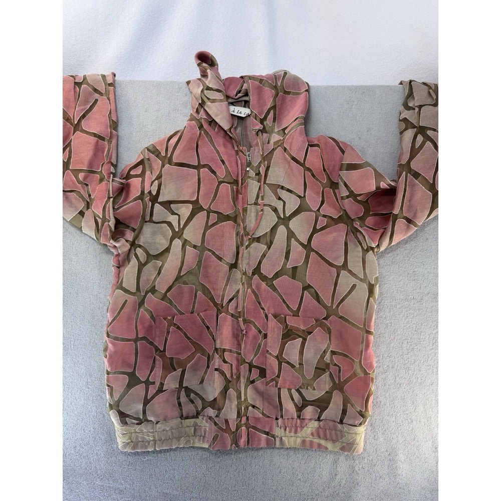A La Carte Women’s Hooded Zip Jacket Pink Abstract Print Lightweight No Size